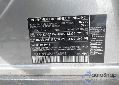 2011 Mercedes-Benz Gl 450 4Matic from USA, damaged, VIN 4JGBF7BE4BA636891